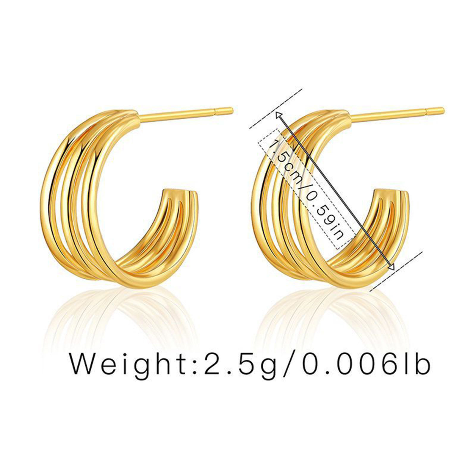 Picture of Hypoallergenic Retro Simple 18K Real Gold Plated Copper Stripe Hoop Earrings For Women Party 15mm Dia., 1 Pair