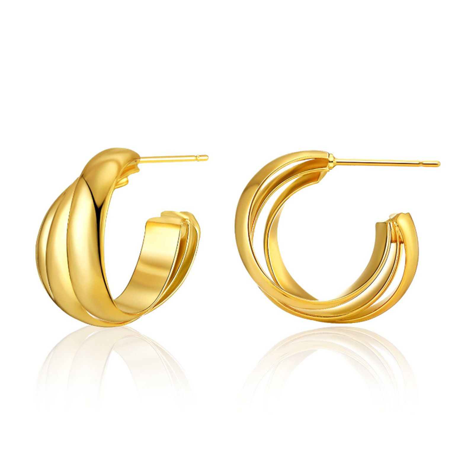 Picture of Hypoallergenic Retro Simple 18K Real Gold Plated Copper Stripe Hoop Earrings For Women Party 2cm x 1.9cm, 1 Pair