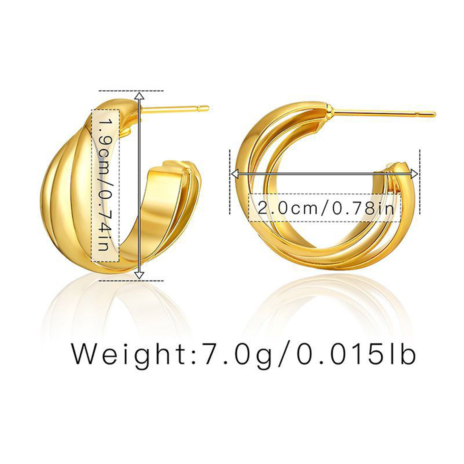 Picture of Hypoallergenic Retro Simple 18K Real Gold Plated Copper Stripe Hoop Earrings For Women Party 2cm x 1.9cm, 1 Pair