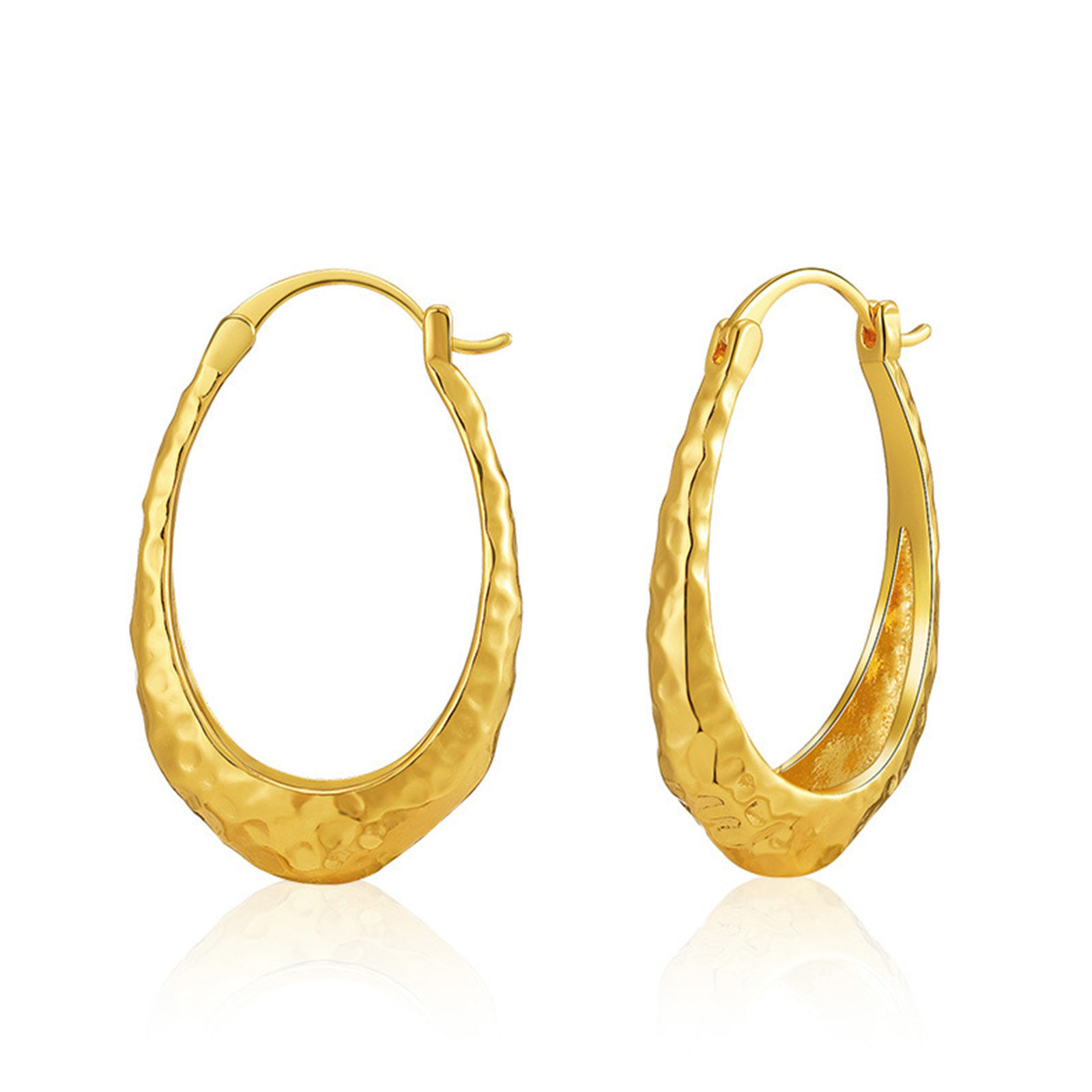 Picture of Hypoallergenic Retro Simple 18K Real Gold Plated Copper Hoop Earrings For Women Party 3.4cm x 2.1cm, 1 Pair