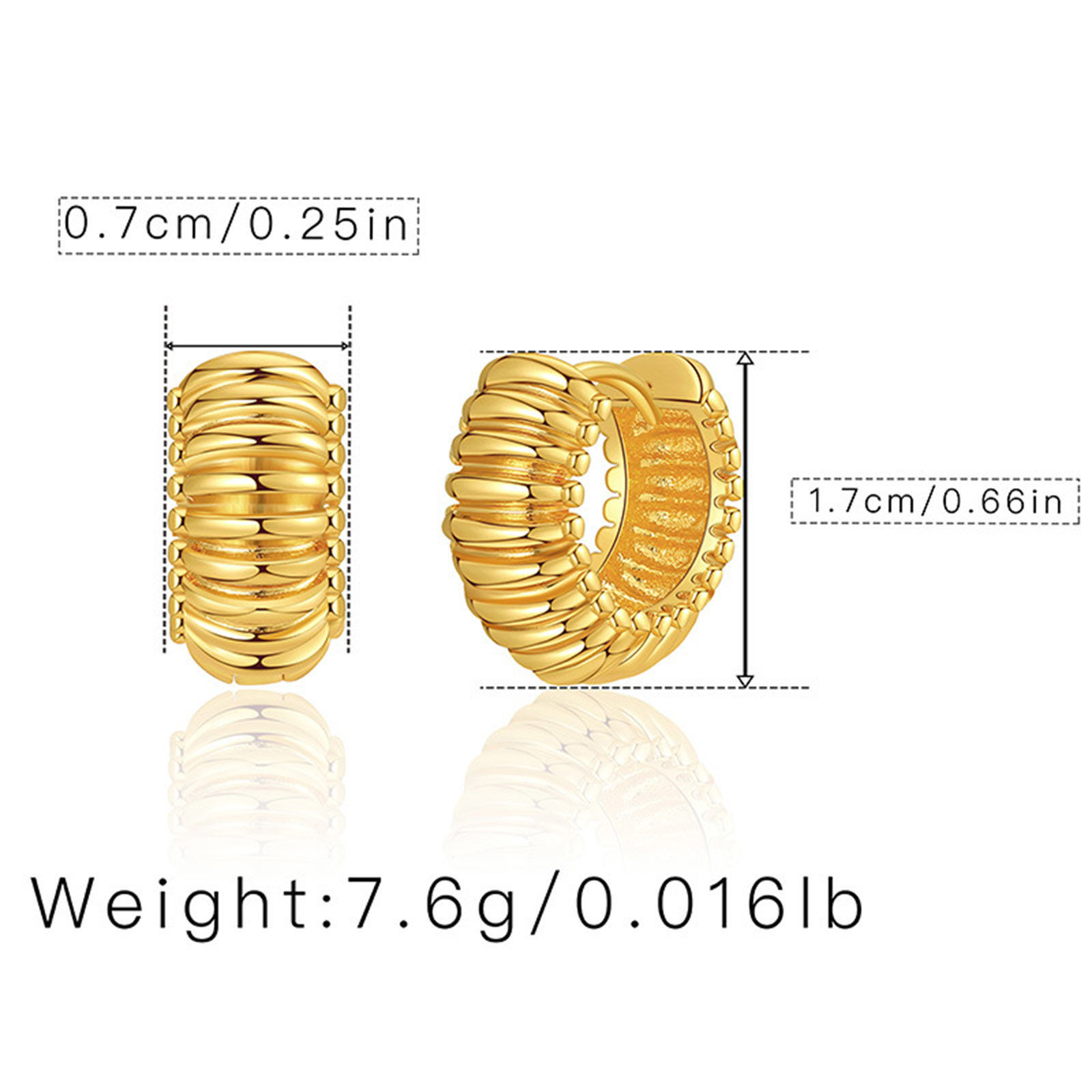 Picture of Hypoallergenic Retro Simple 18K Real Gold Plated Copper Stripe Hoop Earrings For Women Party 1.7cm, 1 Pair
