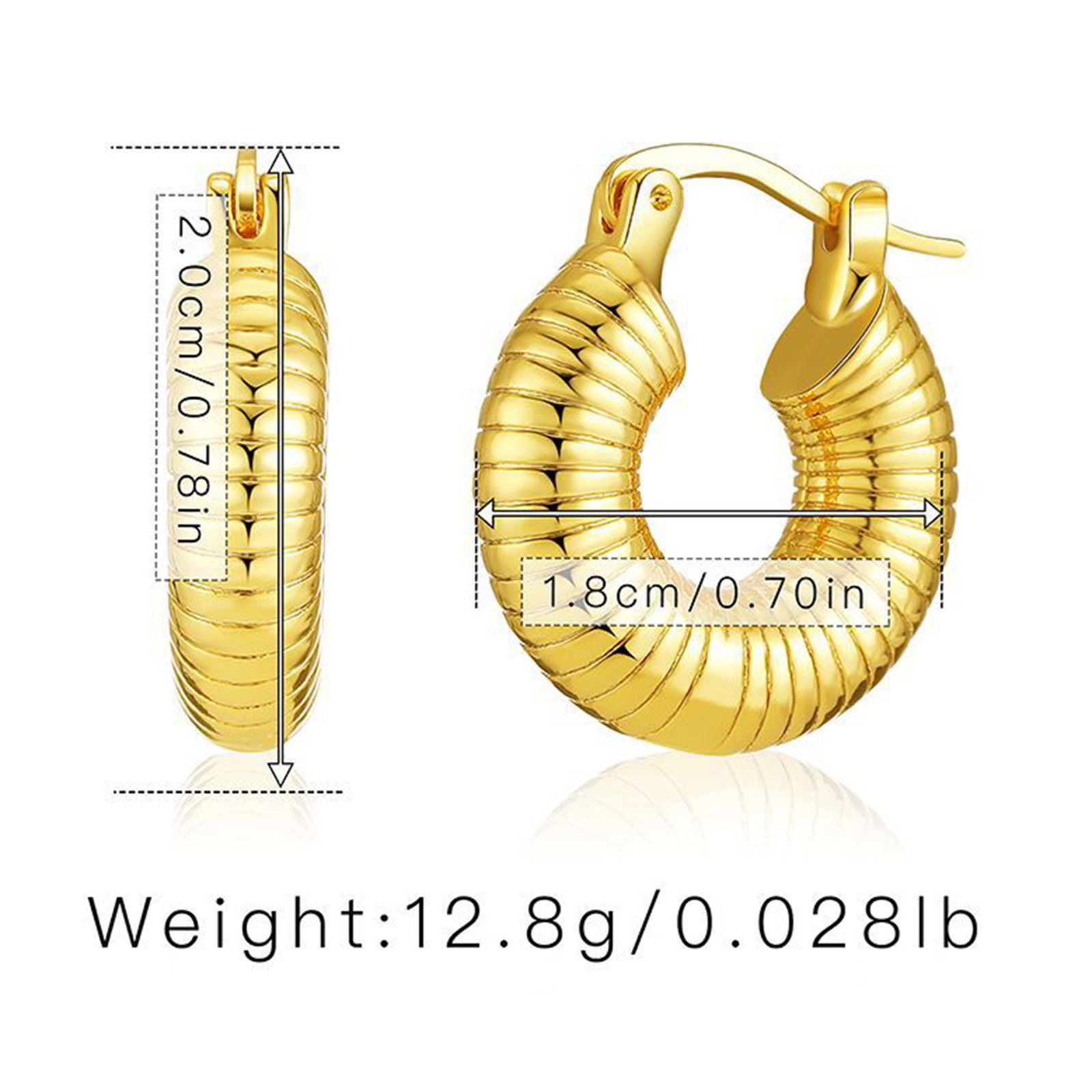 Picture of Hypoallergenic Retro Simple 18K Real Gold Plated Copper Stripe Hoop Earrings For Women Party 2cm x 1.8cm, 1 Pair