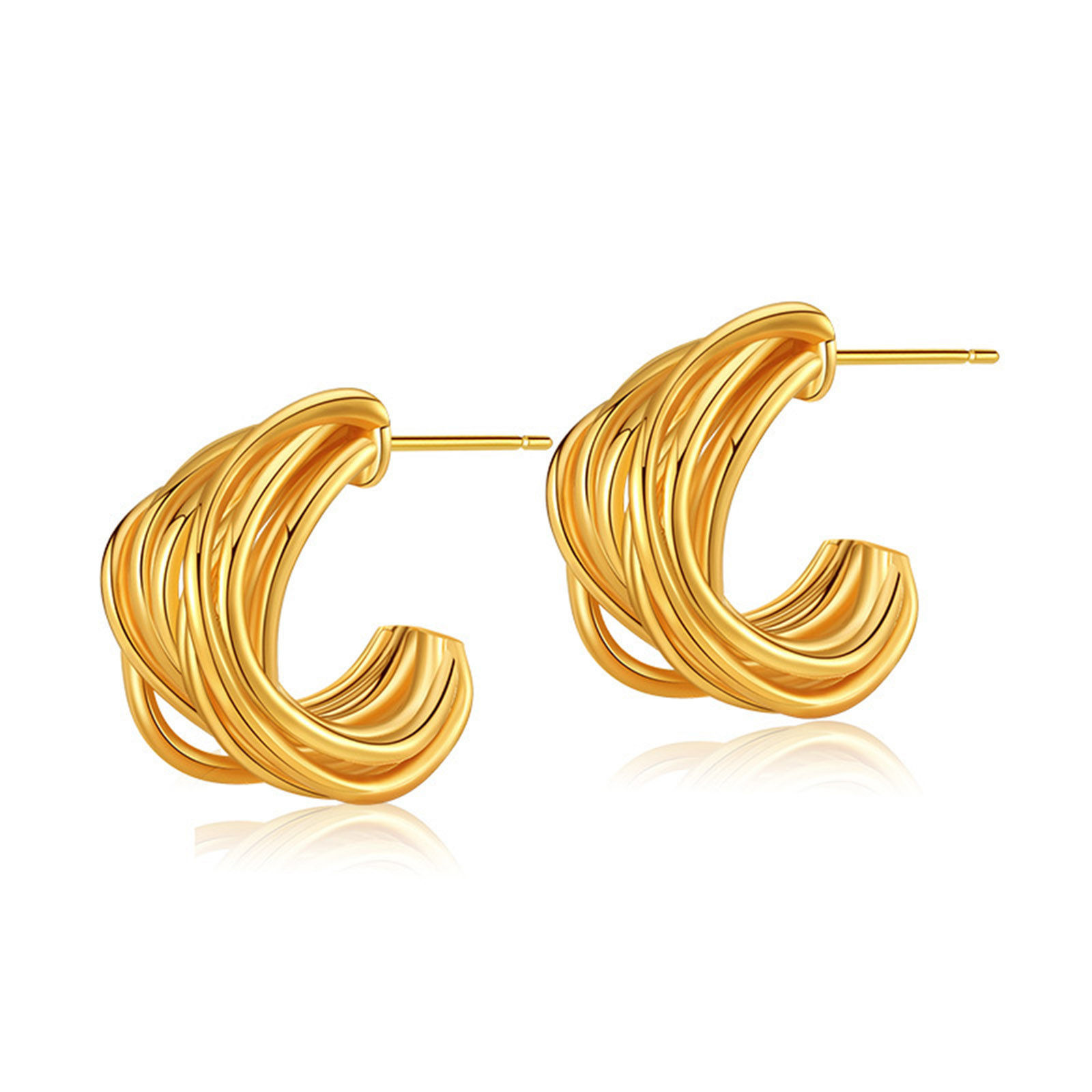 Picture of Hypoallergenic Retro Simple 18K Real Gold Plated Copper Stripe Hoop Earrings For Women Party 2cm, 1 Pair
