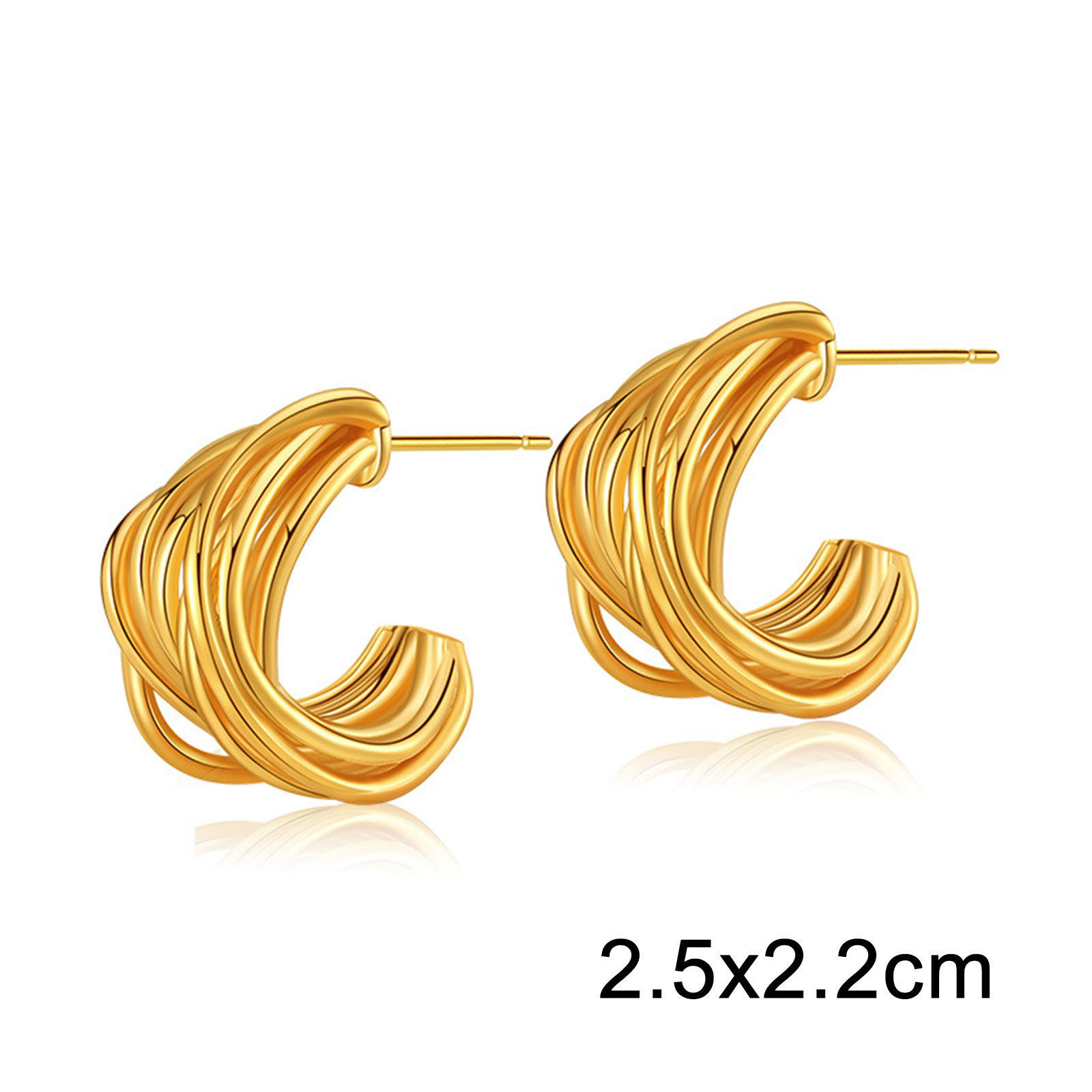 Picture of Hypoallergenic Retro Simple 18K Real Gold Plated Copper Stripe Hoop Earrings For Women Party 2cm, 1 Pair