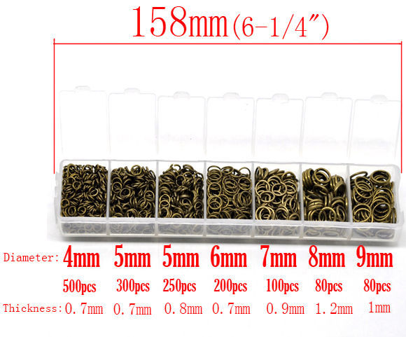 Picture of Iron Based Alloy Jump Rings Findings Antique Bronze Round Open 4mm-9mm Dia., 1 Box ( 1510 PCs/Box)