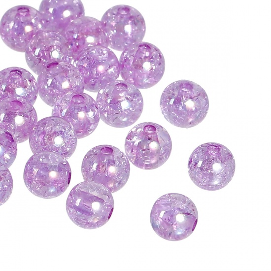 Picture of Acrylic Bubblegum Beads Ball Mauve AB Color Crackle About 8mm Dia, Hole: Approx 2mm, 200 PCs