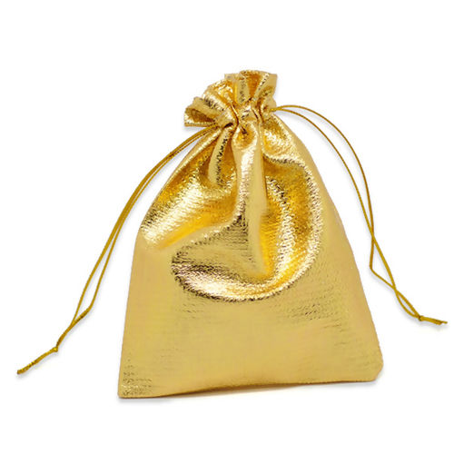 テリレン 結婚祝い ギフト オーガンジー袋 巾着袋 アクセサリーバック ラッピング   ジュエリーポーチ 巾着袋 長方形 ゴールデン 9cm x 7cm、 100 個 の画像