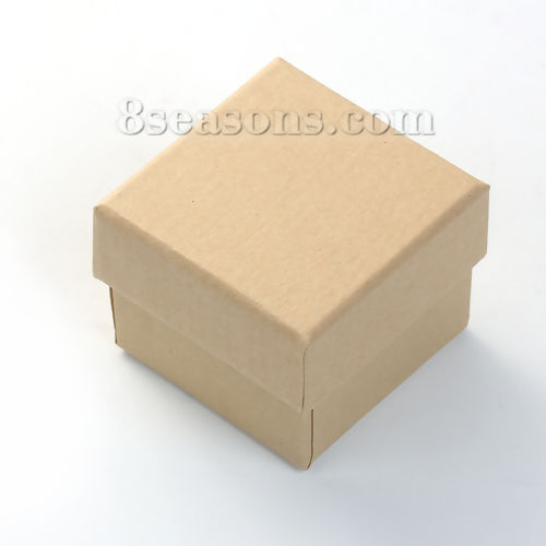 Picture of Kraft Brown Paper & Sponge Jewelry Ring Earrings Gift Boxes Square Natural 51mm(2") x 51mm(2"), 4 PCs