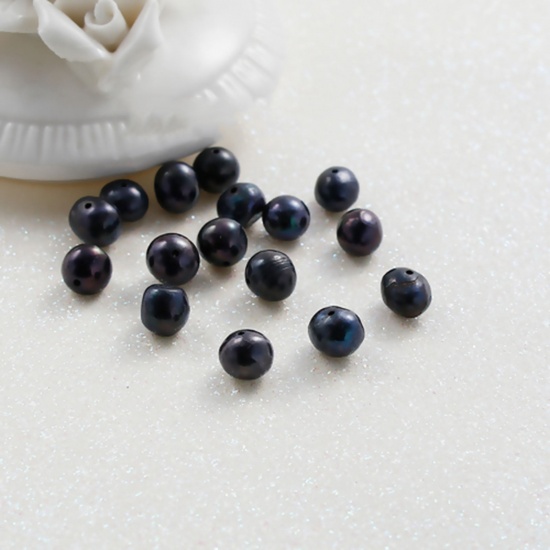 Immagine di Perle di Acqua Dolce Perline Tondo Nero Dimensione di Perline: 8mm - 7mm, Foro: Circa 0.7mm, 10 Pz
