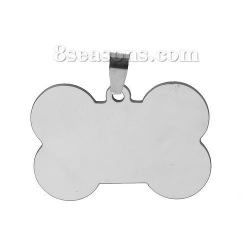 Picture of 304 Stainless Steel Blank Stamping Tags Pendants Bone Silver Tone One-sided Polishing 40mm x 35mm, 5 PCs