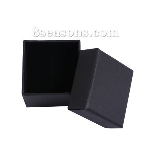 Picture of Kraft Brown Paper & Sponge Jewelry Ring Gift Boxes Square Black 52mm(2") x 52mm(2") , 4 PCs