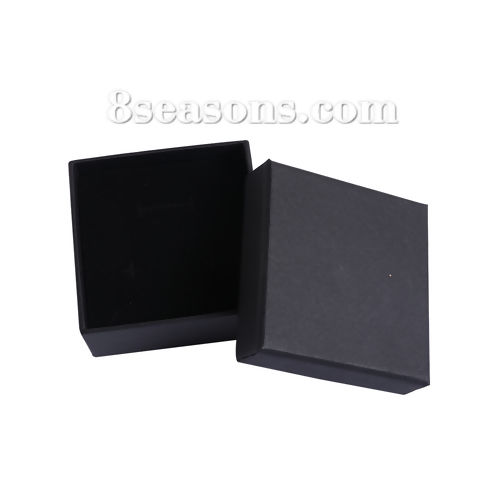 Picture of Kraft Paper & Sponge Jewelry Set Ring Earrings Gift Boxes Square Black 85mm(3 3/8") x 85mm(3 3/8") , 4 PCs