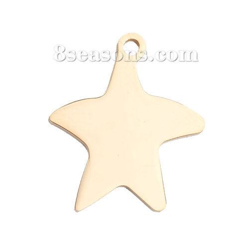 Picture of Stainless Steel Blank Stamping Tags Charms Pentagram Star Gold Plated One-sided Polishing 29mm x 25mm, 2 PCs