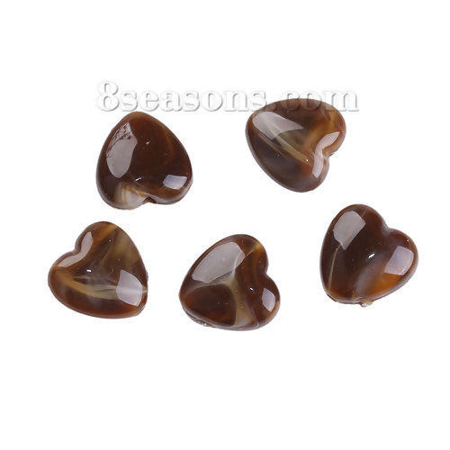 Picture of Acrylic Beads Heart Coffee Marble Effect About 14mm x 14mm, Hole: Approx 2.2mm, 50 PCs