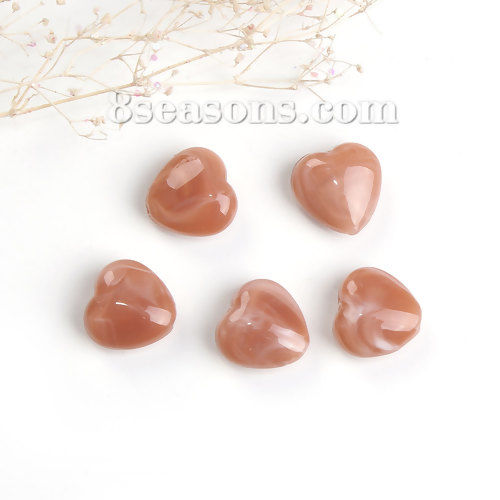 Picture of Acrylic Beads Heart Light Coffee Marble Effect About 14mm x 14mm, Hole: Approx 2.2mm, 50 PCs