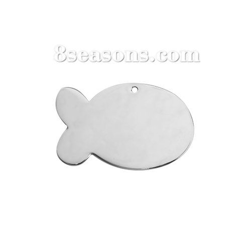 Picture of Stainless Steel Pendants Fish Animal Silver Tone Blank Stamping Tags One Side 38mm x 25mm, 3 PCs