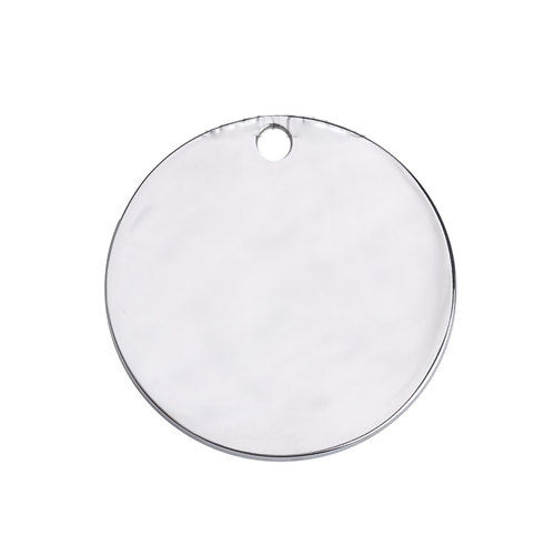 Picture of Stainless Steel Pendants Round Silver Tone Blank Stamping Tags Two Sides 30mm Dia., 3 PCs