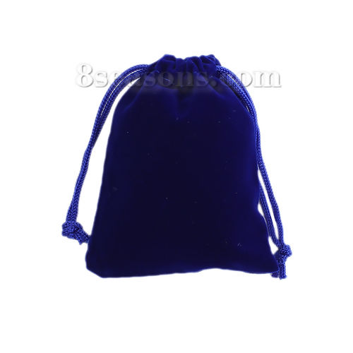 ベルベット袋 長方形 紺碧 （使用可能なスペース:約 8cmx7cm) 9.3cm x 7cm、 10 個 の画像