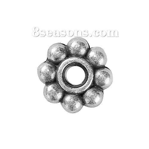 Picture of Zinc Based Alloy Spacer Beads Flower Antique Silver Color 6mm x 6mm, Hole: Approx 1.7mm, 25 PCs