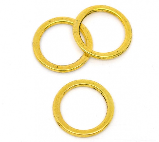 Picture of 1.4mm Zinc Based Alloy Closed Soldered Jump Rings Findings Round Gold Tone Antique Gold 15mm Dia, 20 PCs
