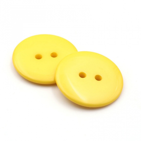 Picture of Resin Sewing Buttons Scrapbooking 2 Holes Round Yellow 23mm( 7/8") Dia, 50 PCs