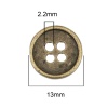 Bild von Zinklegierung Metall Knöpfe zum Aufnähen 4 Löcher Rund Bronzefarbe 13mm D 9 Stück