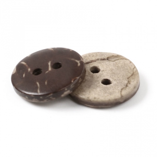 Immagine di Guscio di Cocco Bottone di Corozo ScrapbookBottone Tondo Marrone Due Fori Nulla Disegno 13mm Dia, 200 Pz