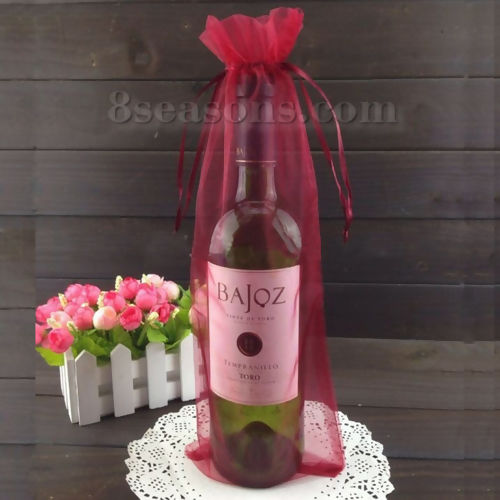 Picture of Wedding Gift Organza Jewelry Wine Bags Drawstring Rectangle Wine Red (Usable Space: 32x14.5cm) 37cm(14 5/8") x 14.5cm(5 6/8"), 5 PCs