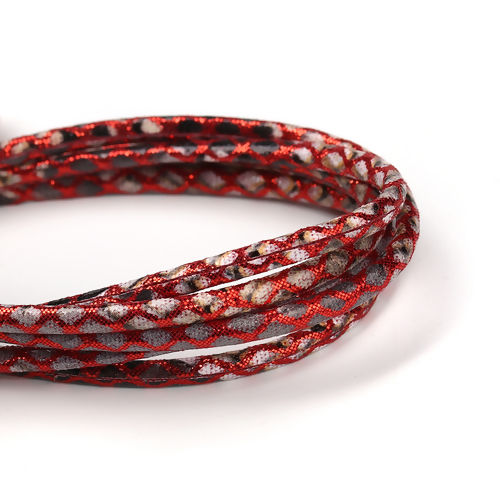 Picture of PU Leather Jewelry Cord Rope Red Rhombus Pattern 3.5mm( 1/8"), 5 M