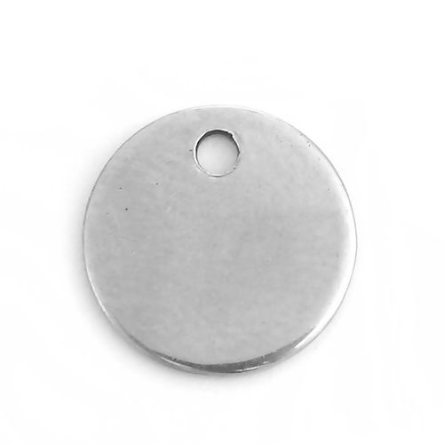 Picture of Stainless Steel Charms Round Silver Tone Blank Stamping Tags One Side 10mm Dia., 20 PCs