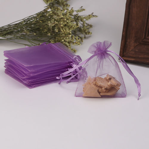 Picture of Wedding Gift Organza Jewelry Bags Drawstring Rectangle Mauve (Usable Space: 7x7cm) 9cm(3 4/8") x 7cm(2 6/8"), 50 PCs