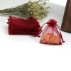 Picture of Wedding Gift Organza Jewelry Bags Drawstring Rectangle Wine Red (Usable Space: 7x7cm) 9cm(3 4/8") x 7cm(2 6/8"), 50 PCs