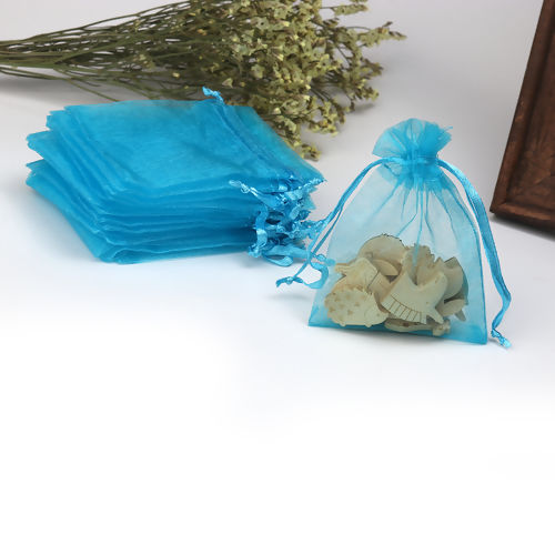 Image de Cadeau de Mariage Sachets en Organza Rectangle Bleu Lac (Espace Utilisable: 7x7cm) 9cm x 7cm, 50 Pcs