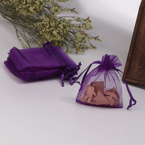 Bild von Hochzeit Geschenk Organza Beutel Rechteck Violett (Nutzraum: 7x7cm) 9cm x 7cm, 50 Stück