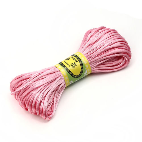 Picture of Polyester Chinese Knotting Cord Friendship Bracelet Jewelry Cord Rope Pink 2.5mm( 1/8"), 2 Bundles (Approx 20M/Bundle)
