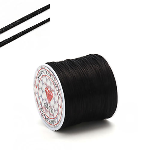 Picture of Polyester Jewelry Thread Cord Black Elastic 0.5mm, 1 Roll (Approx 50 M/Roll)