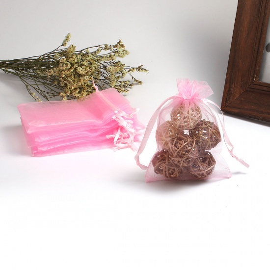 Image de Cadeau de Mariage Sachets en Organza Rectangle Rose (Espace Utilisable: 9.5x9cm) 12cm x 9cm, 50 Pcs