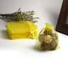 Picture of Wedding Gift Organza Jewelry Bags Drawstring Rectangle Yellow (Usable Space: 9.5x9cm) 12cm(4 6/8") x 9cm(3 4/8"), 50 PCs