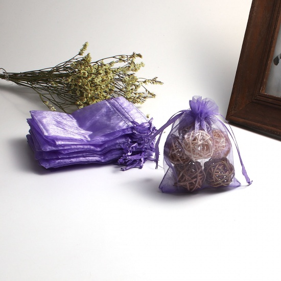 Image de Cadeau de Mariage Sachets en Organza Rectangle Violet (Espace Utilisable: 9.5x9cm) 12cm x 9cm, 50 Pcs