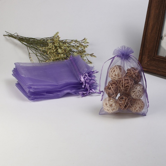 Immagine di Regalo di Matrimonio Sacchetti dei Monili del Organza Disegnabile Rettangolo Colore Viola (Spazio utilizzabile: 13x10cm ) 15cm x 10cm, 20 Pz
