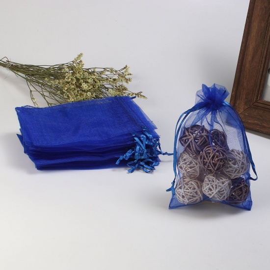 Immagine di Regalo di Matrimonio Sacchetti dei Monili del Organza Disegnabile Rettangolo Blu Marino (Spazio utilizzabile: 13x10cm ) 15cm x 10cm, 20 Pz