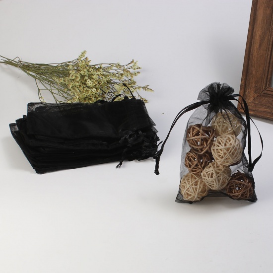 Immagine di Regalo di Matrimonio Sacchetti dei Monili del Organza Disegnabile Rettangolo Nero (Spazio utilizzabile: 13x10cm ) 15cm x 10cm, 20 Pz