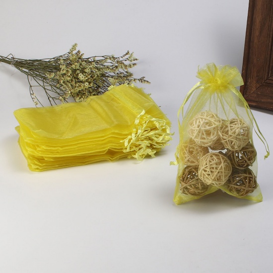 Immagine di Regalo di Matrimonio Sacchetti dei Monili del Organza Disegnabile Rettangolo Giallo (Spazio utilizzabile: 13x10cm ) 15cm x 10cm, 20 Pz