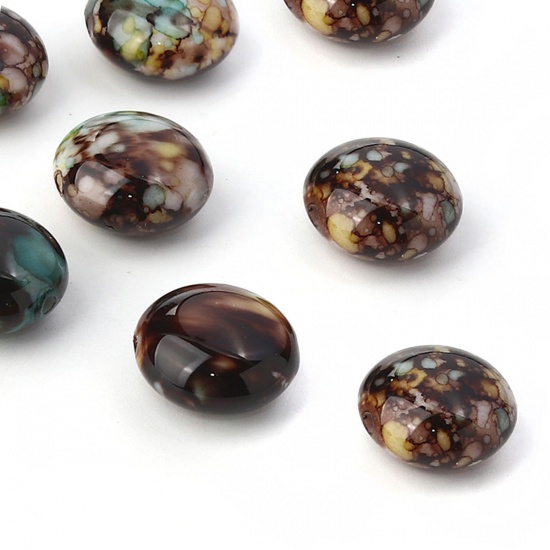 Picture of Acrylic Beads Round Coffee Ink Spot Pattern About 17mm Dia, Hole: Approx 1.8mm, 50 PCs