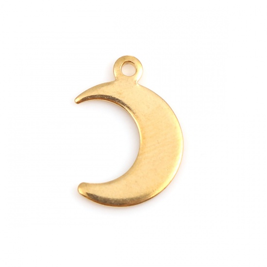 Picture of Stainless Steel Charms Half Moon Gold Plated Blank Stamping Tags One Side 16mm x 11mm, 10 PCs