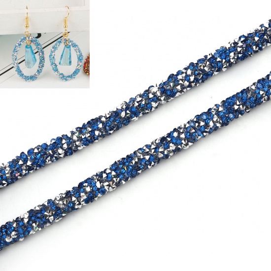 Picture of PVC Jewelry Cord Rope Blue With Hot Fix Rhinestone 7mm( 2/8"), 2 M