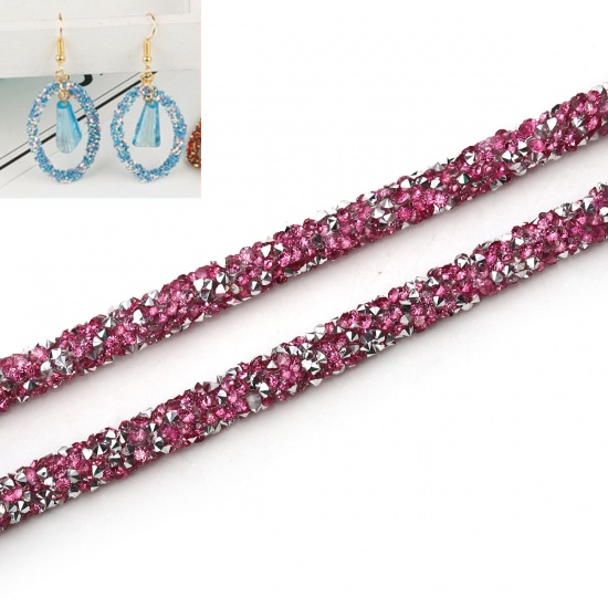 Picture of PVC Jewelry Cord Rope Fuchsia With Hot Fix Rhinestone 7mm( 2/8"), 2 M
