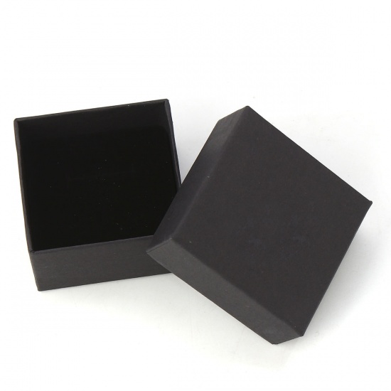 Picture of Kraft Paper & Sponge Jewelry Gift Boxes Square Black 62mm(2 4/8") x 62mm(2 4/8") , 10 PCs