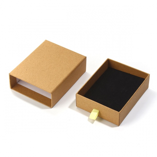 Picture of Paper Jewelry Gift Boxes Rectangle Brown 91mm(3 5/8") x 73mm(2 7/8") , 2 PCs