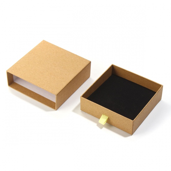 Picture of Paper Jewelry Gift Boxes Rectangle Brown 9.3cm(3 5/8") x 9.1cm(3 5/8") , 2 PCs